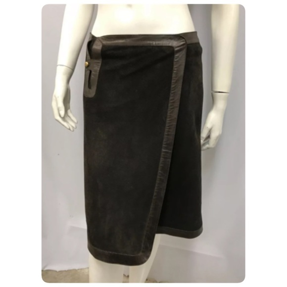 ❤️SOLD❤️ Bally Leather & Suede Wrap Skirt Vintage 1970’s Size I 42 F 40 USA 8 - Picture 3 of 5